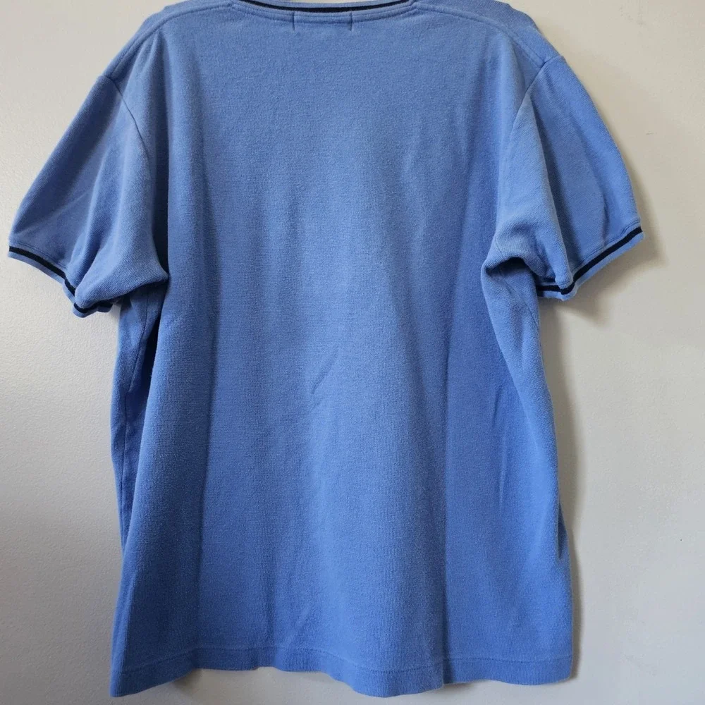 Polo Ralph Lauren V-Neck Sweater Men's Size Large Short Sleeve Shirt Blue Ringer